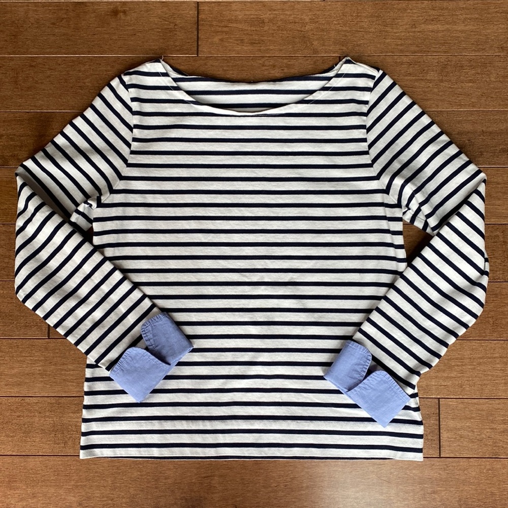 J.Crew Factory Striped Boatneck Mixed Media Navy White Shirt Size Small